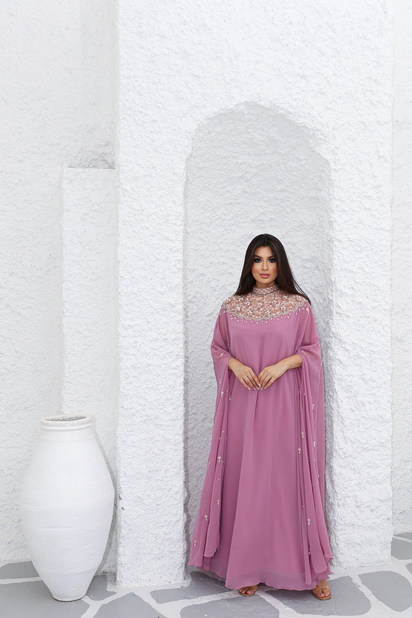 bright salmon pink sena kaftan