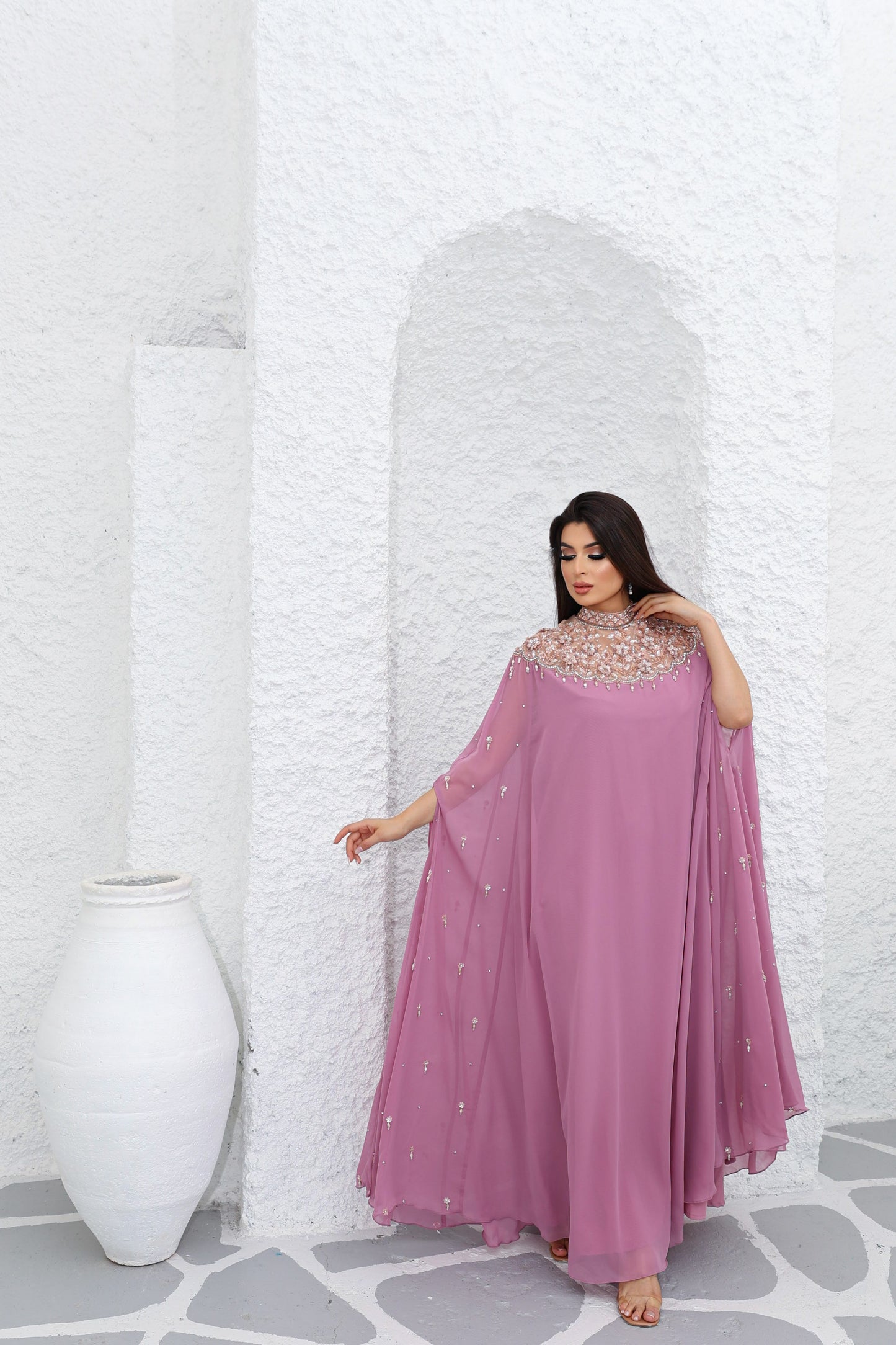 bright salmon pink sena kaftan