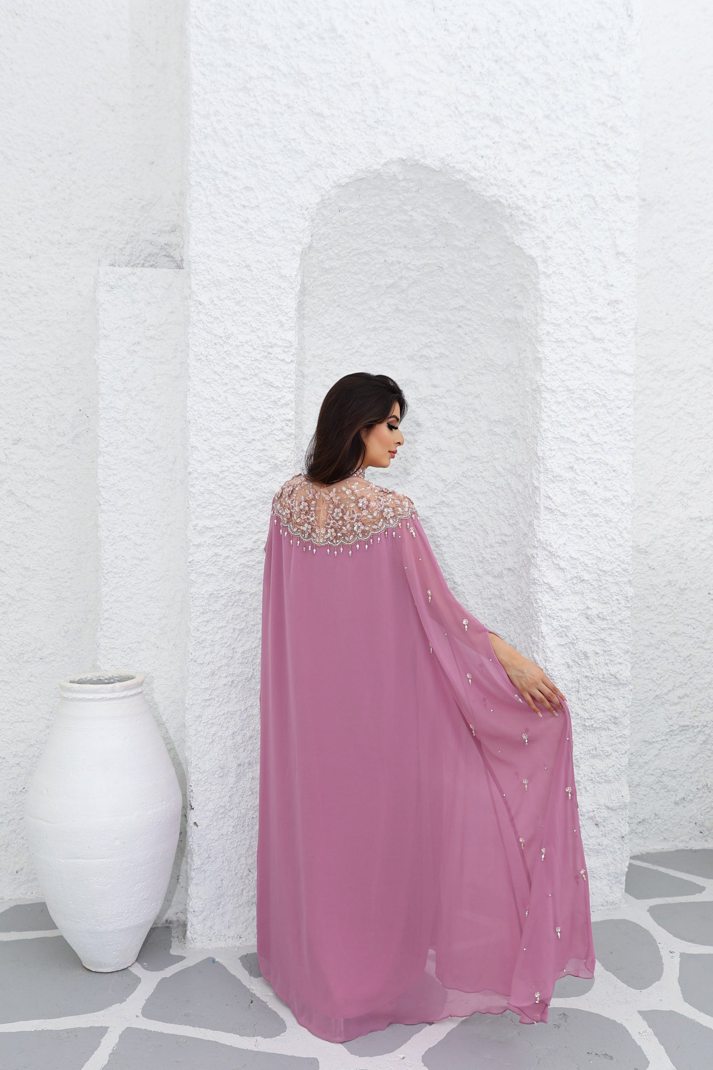 bright salmon pink sena kaftan